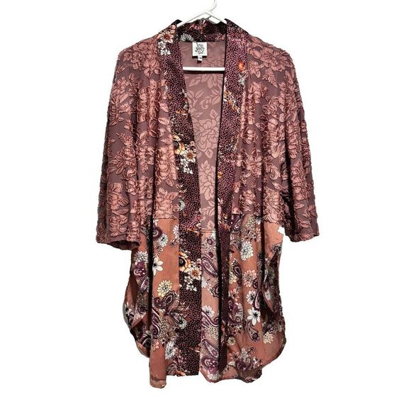 Ivy Jane Kimono Womens Multicolor S/M Floral Open Front Velvet Cardigan - Picture 2 of 9